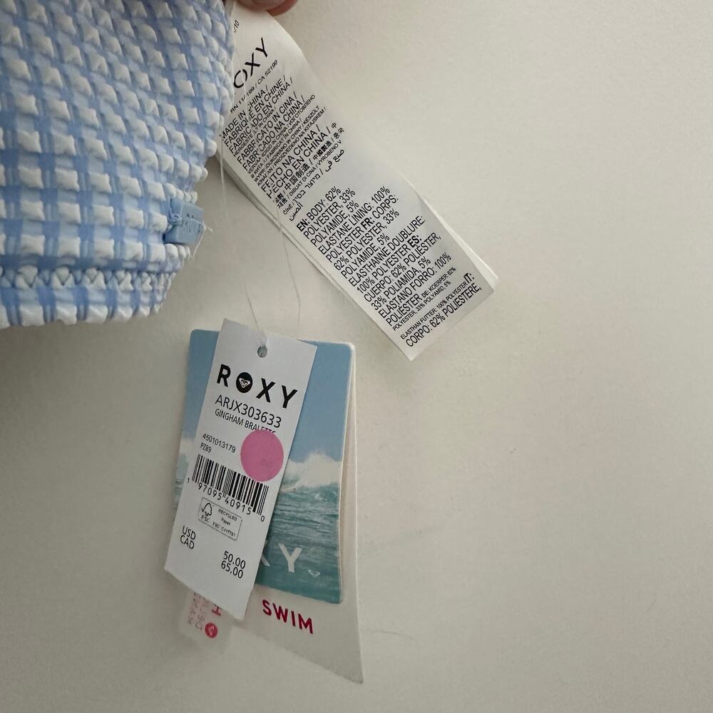 Roxy Women's Gingham Bralette Bikini Tops Small Bel Air Blue Minivich NWT - Picture 3 of 5
